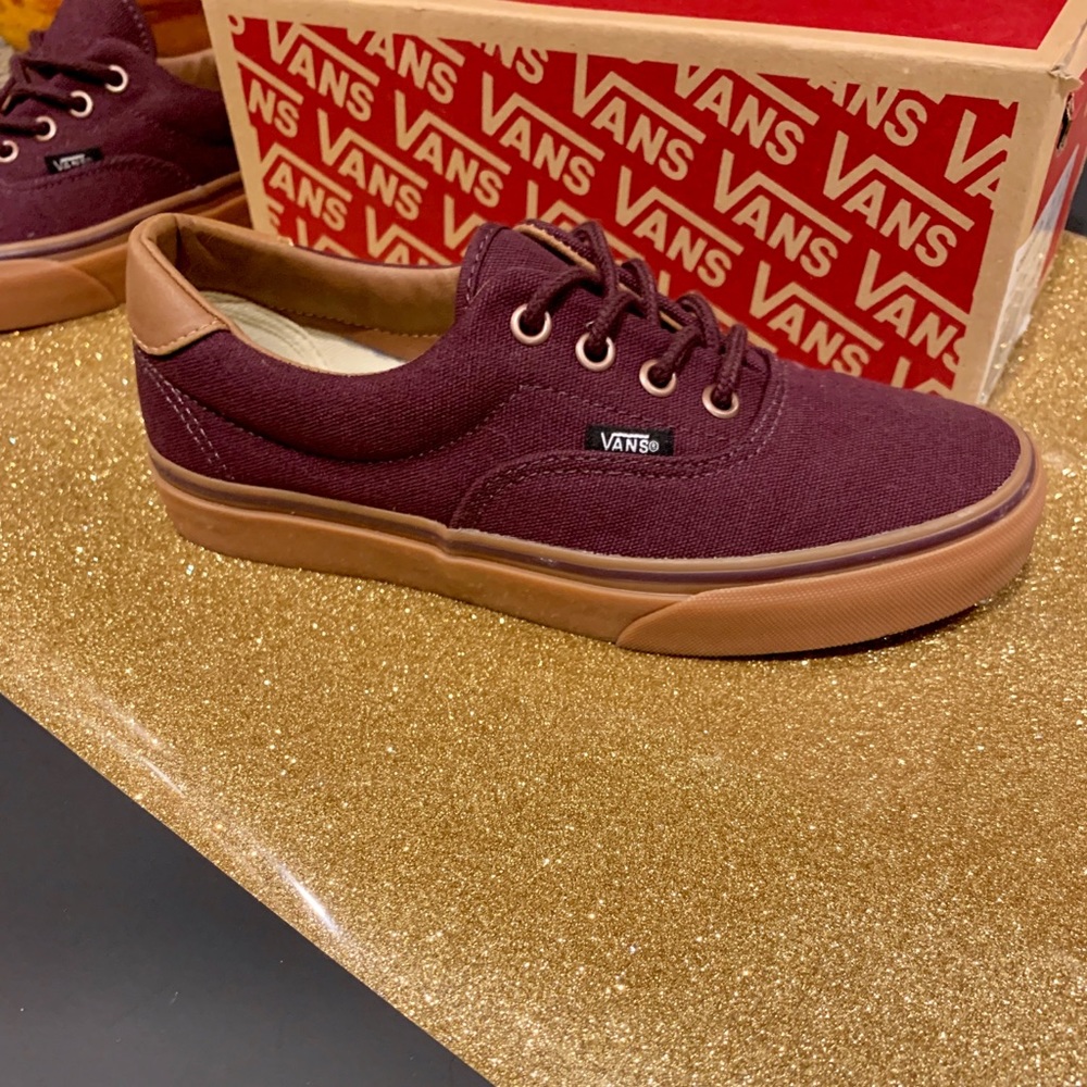SOLD— Vans burgundy tan sole lace ups